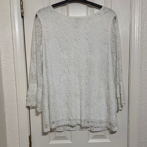 Elle White Lace Bell-Sleeve Blouse